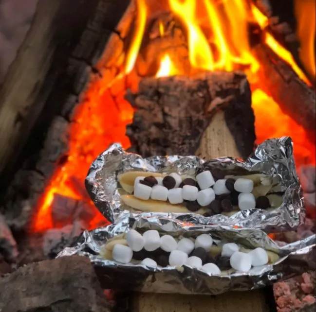 make banana boat dessert on camping trip